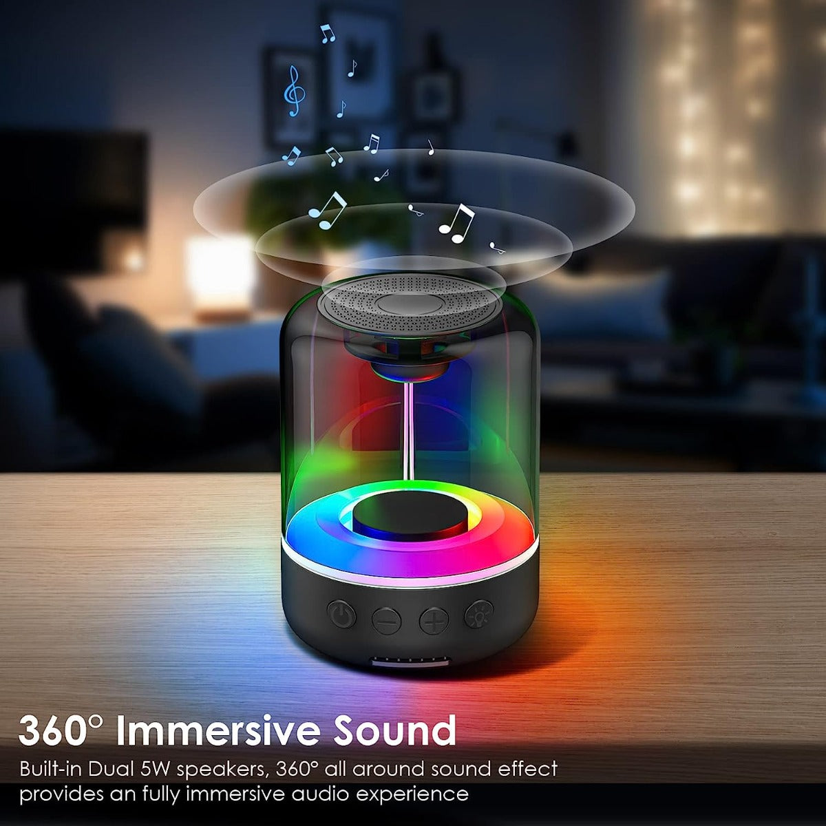 Mini cassa Bluetooth compatta con griglia superiore e anello LED RGB