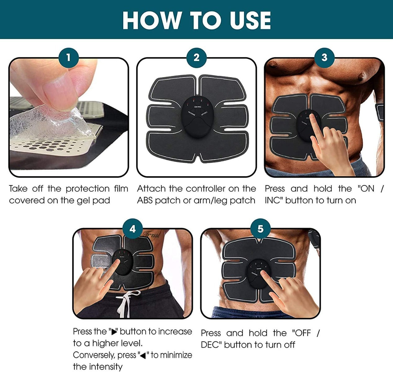 Stimolatore elettrico per addominali ems per la stimolazione muscolare con 6 modalità usb ricaricabile per addome braccia gambe