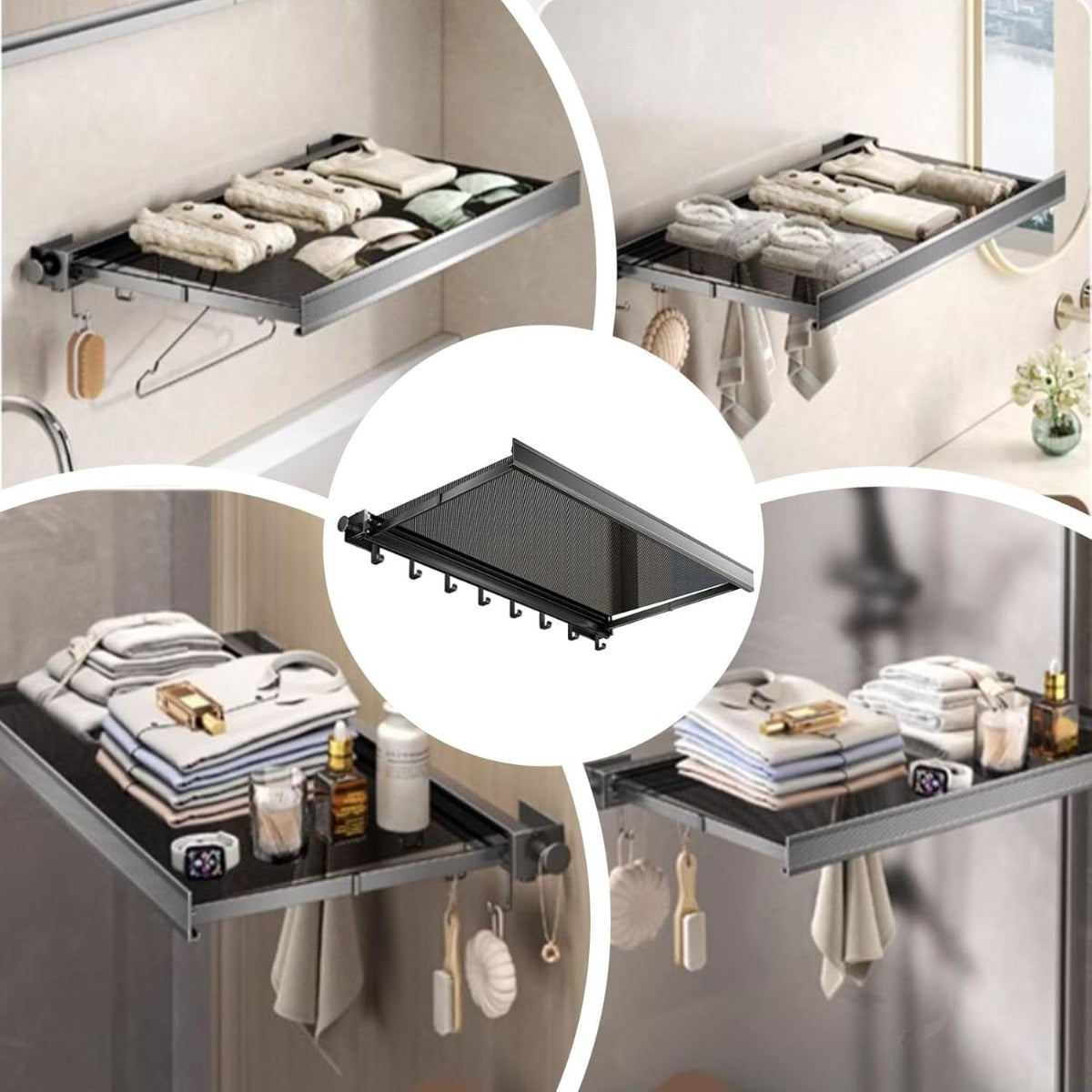 Stendibiancheria da Parete Pieghevole Salvaspazio con Rete Traspirante e 6 Ganci – Design Retrattile in Alluminio Antiruggine, per Interno ed Esterno