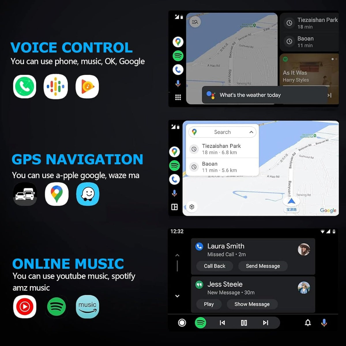 Adattatore wireless 2 in 1 con funzioni voce, GPS e musica su display auto