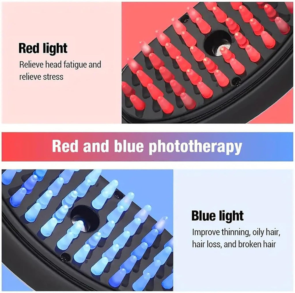 Spazzola massaggiatore per capelli con testina a LED rossi e blu