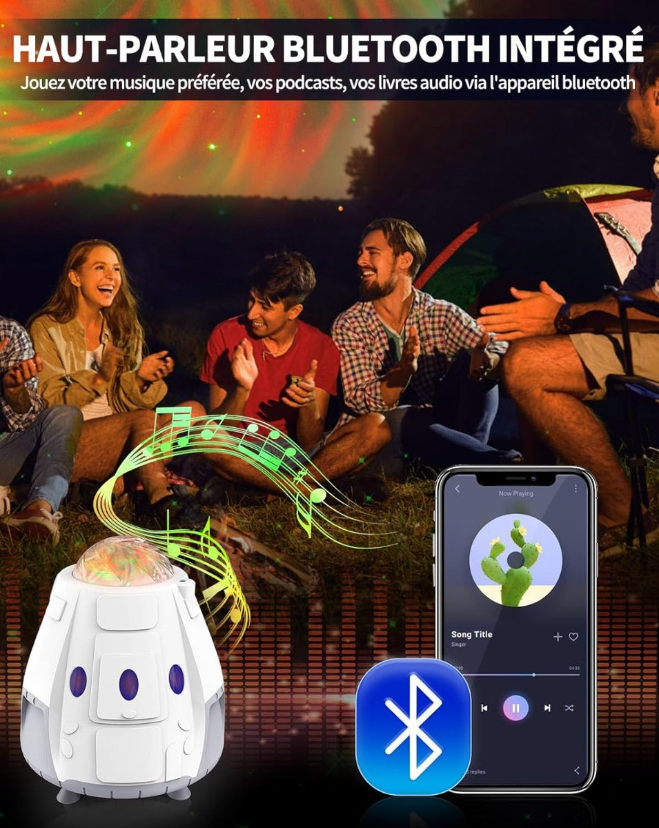 Projecteur a capsule spatiale blanc con haut-parleur Bluetooth intégré et lecture musique