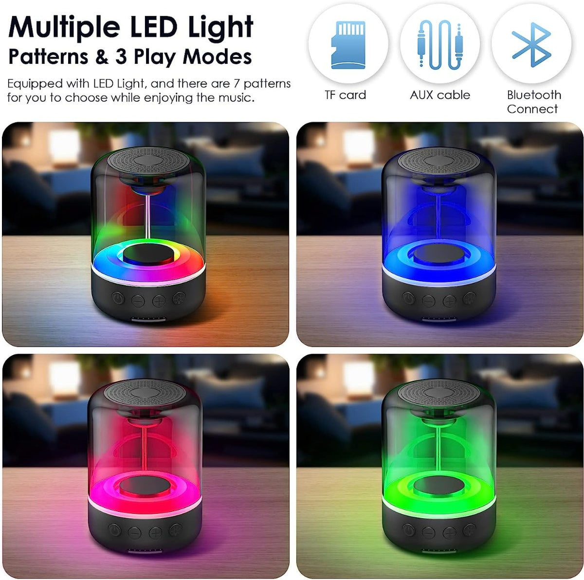 Mini altoparlante con luci LED RGB e pulsanti frontali, 3 modalità