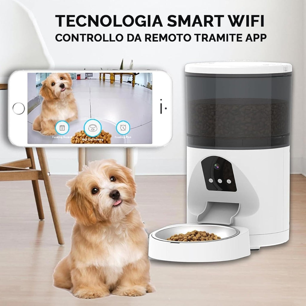 Dispenser Automatico Crocchette Gatto e Cane con Telecamera e WiFi 6L