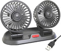 Ventilatore doppio da auto nero e grigio con due griglie e base compatta.