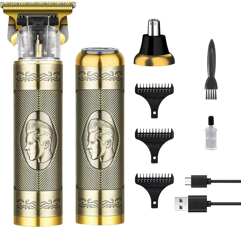 Regolabarba elettrico oro con testina metallica e accessori: pettini e coprilama