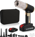 Aspirapolvere portatile cordless nero con contenitore trasparente e valigetta, accessori inclusi