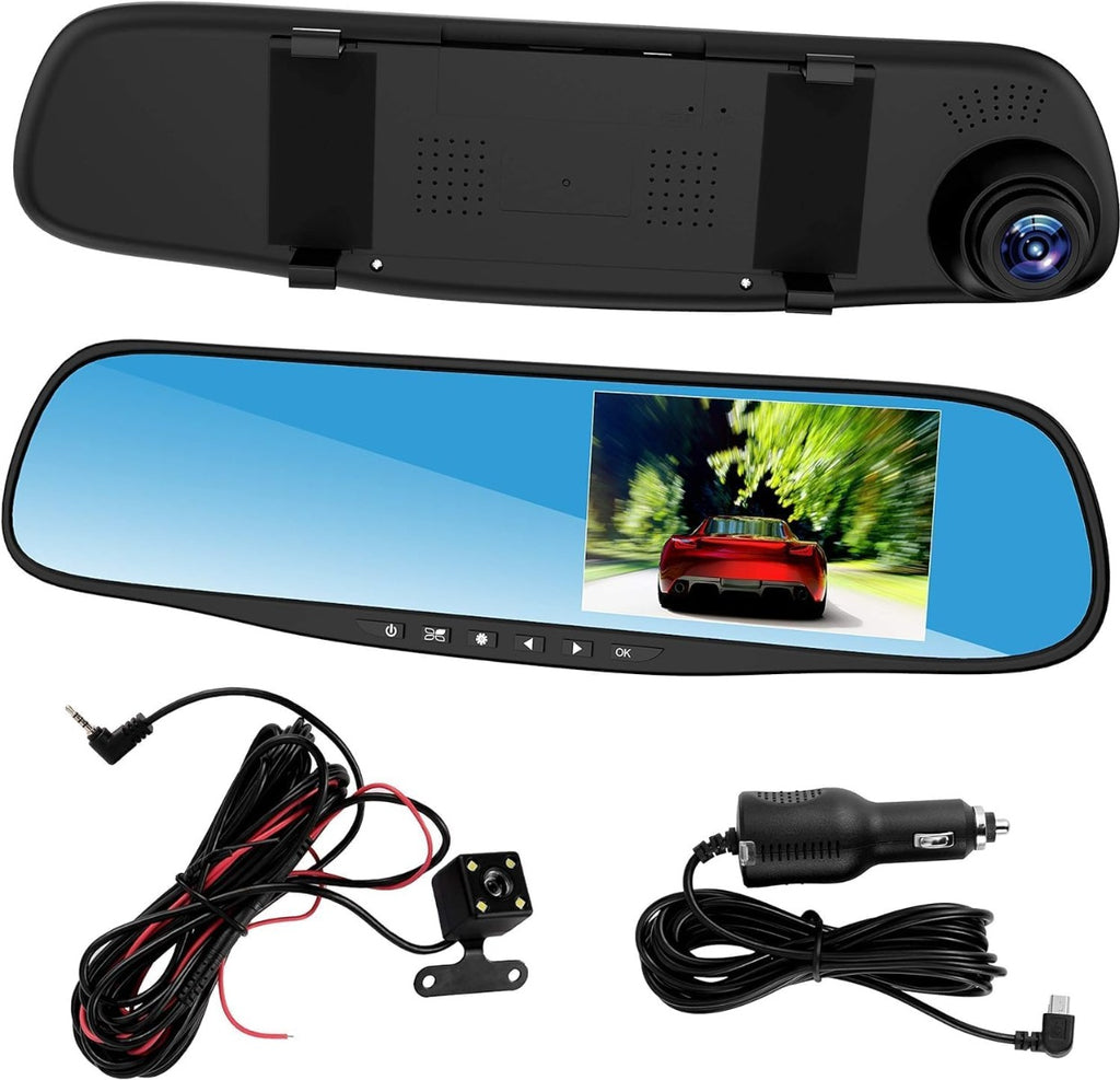 Specchietto retrovisore digitale nero con telecamera frontale e display 4,3"