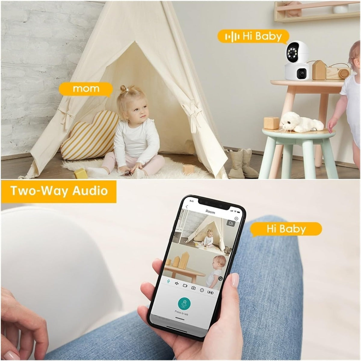 Telecamera WiFi bianca con altoparlante e audio bidirezionale
