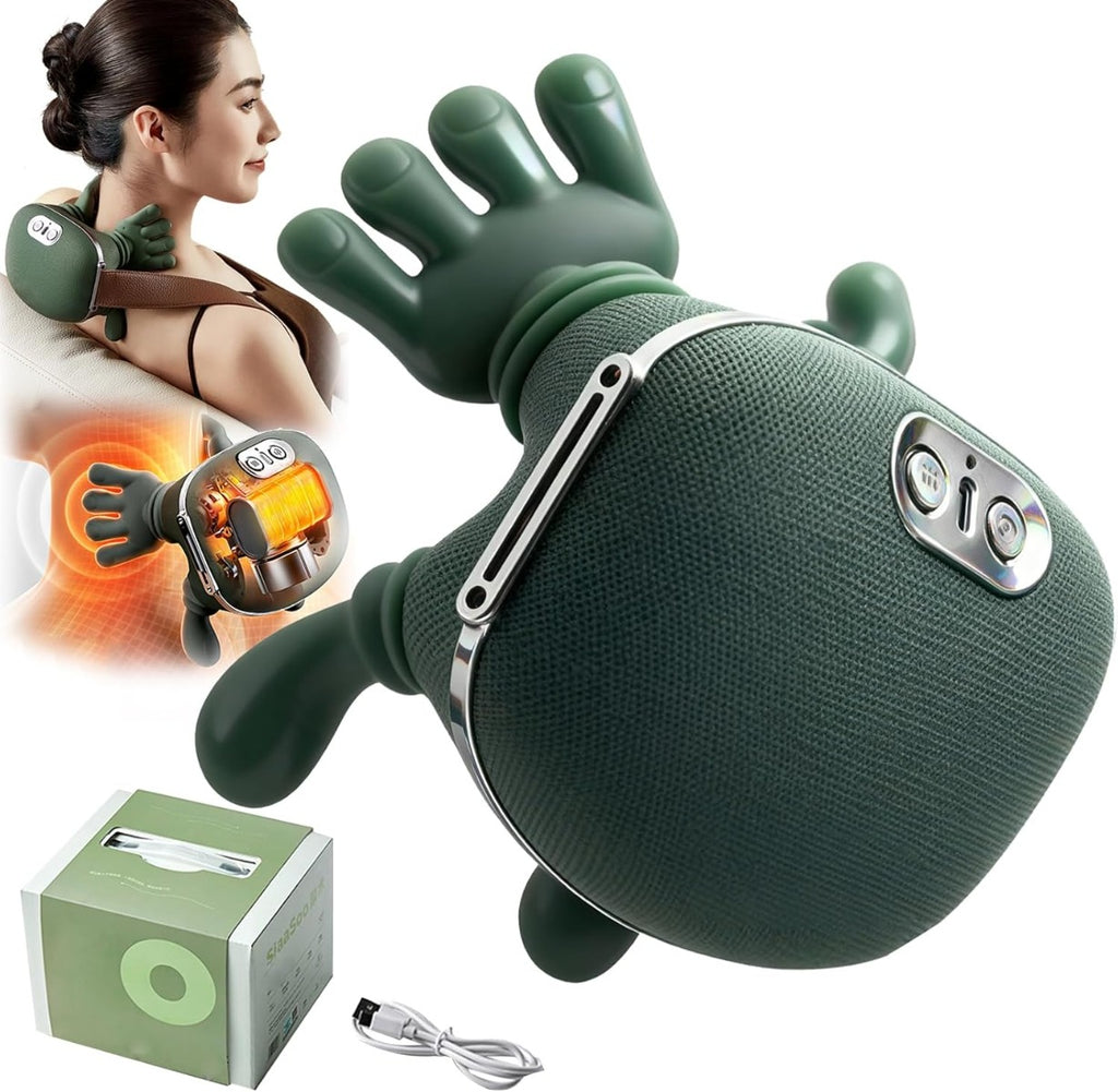 Massaggiatore verde grande per schiena con dita in silicone e luce arancione