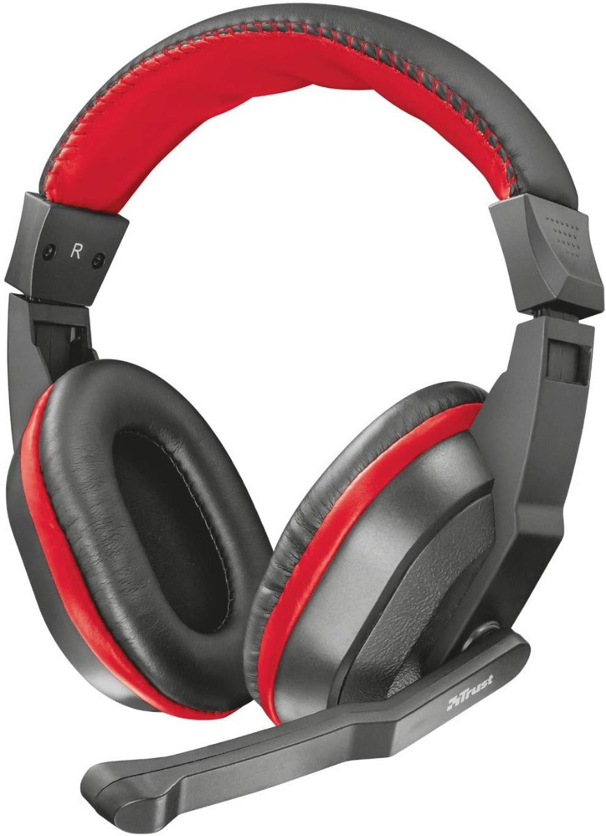 Cuffie over-ear con pad e archetto neri e inserti rossi