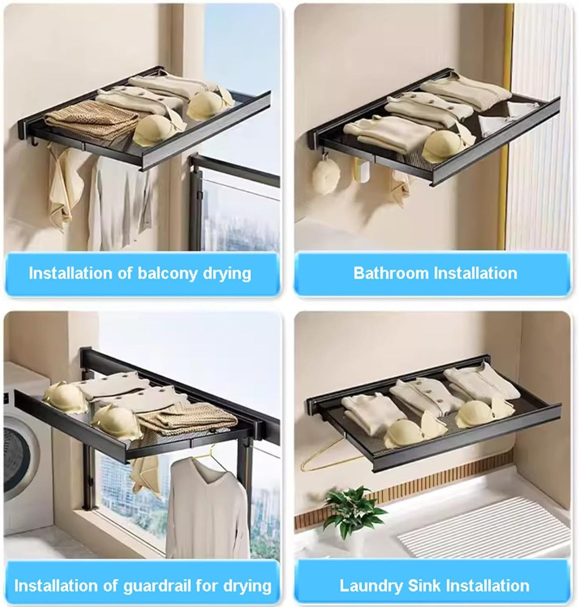 Stendibiancheria da Parete Pieghevole Salvaspazio con Rete Traspirante e 6 Ganci – Design Retrattile in Alluminio Antiruggine, per Interno ed Esterno