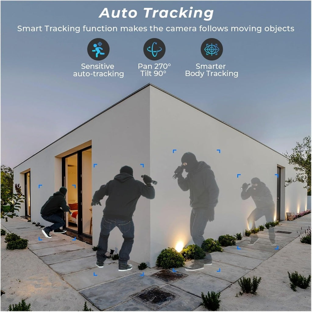 Telecamera Wi‑Fi outdoor su facciata bianca e nera