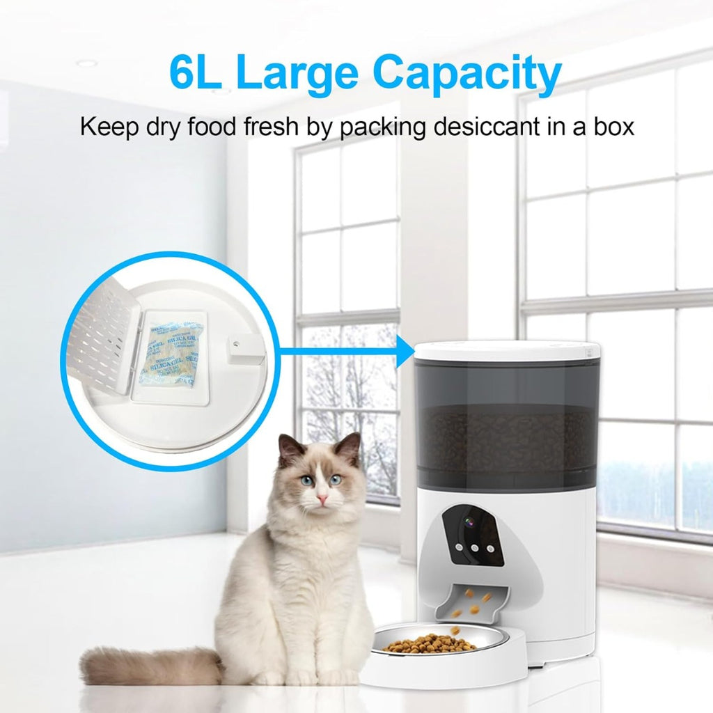 Dispenser Automatico Crocchette Gatto e Cane con Telecamera e WiFi 6L