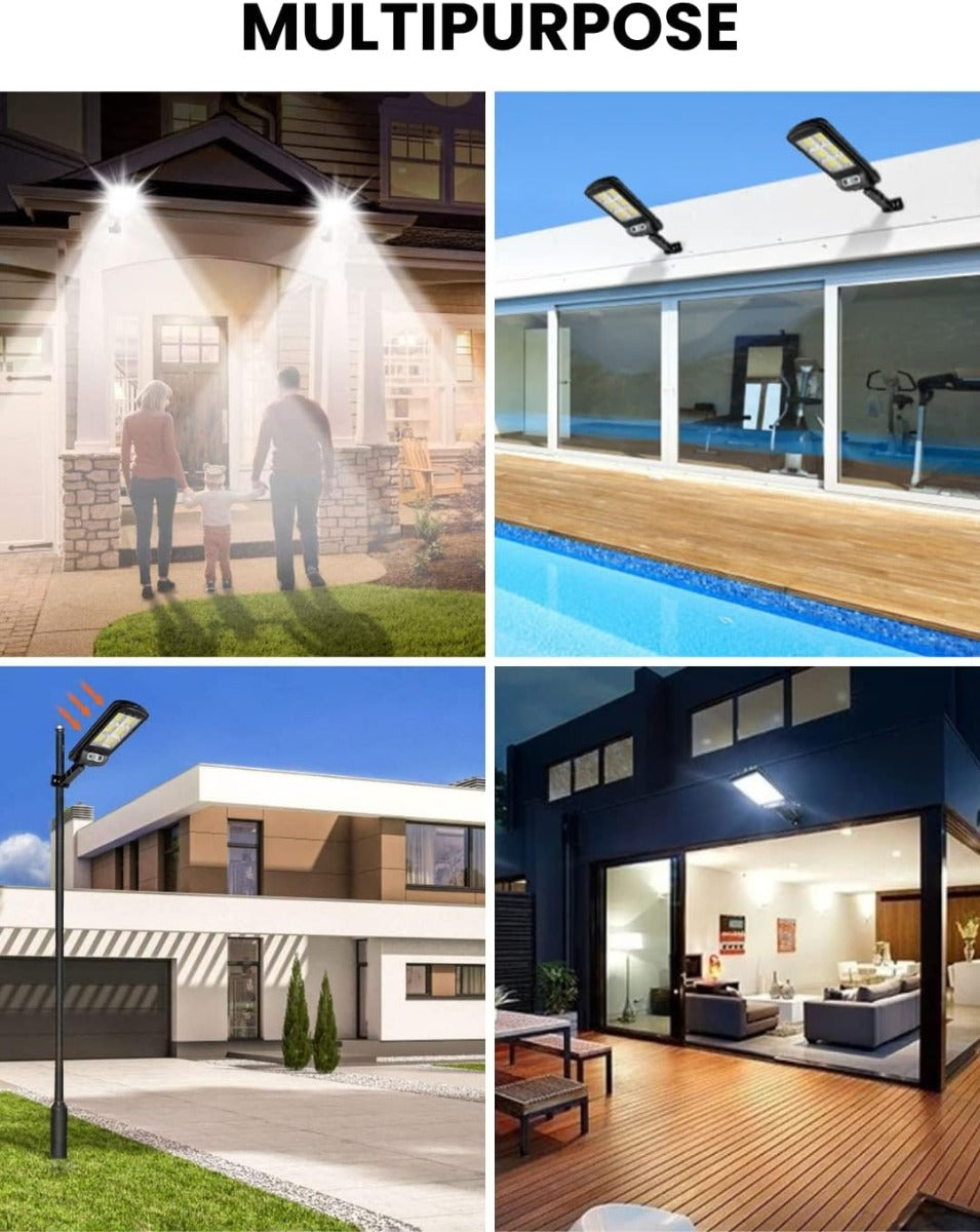 Lampione solare LED nero su palo, luce per facciate, terrazzi e ingressi