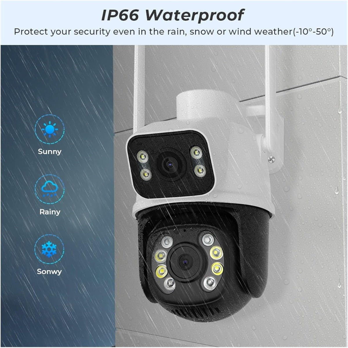 Telecamera PTZ Wi‑Fi outdoor bianca e nera con doppio obiettivo