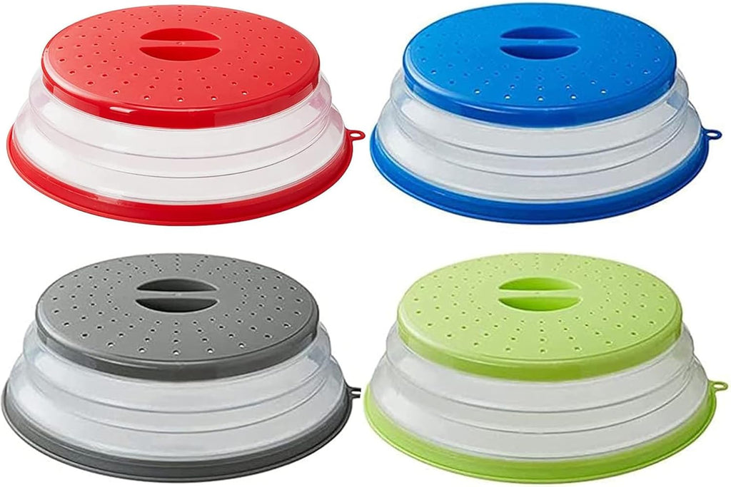 Coperchi anti-spruzzi microonde rossi, blu e verdi con base trasparente forata