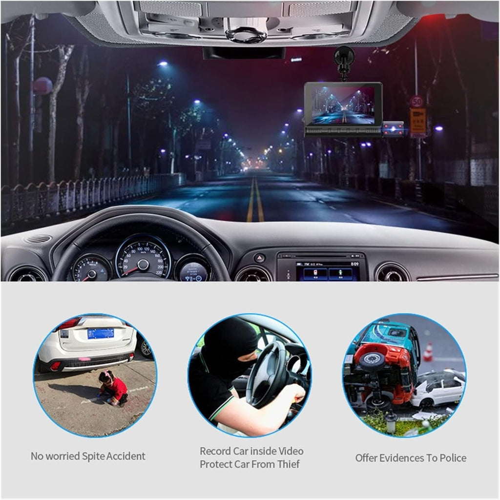 Videoregistratore per auto sul cruscotto con schermo e telecamere a infrarossi