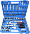 Set di chiavi a bussola e cricchetto in valigetta blu con inserti e punte