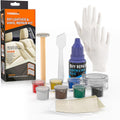 Kit riparazione pelle e vinile per sedili auto, flacone blu e barattoli colorati