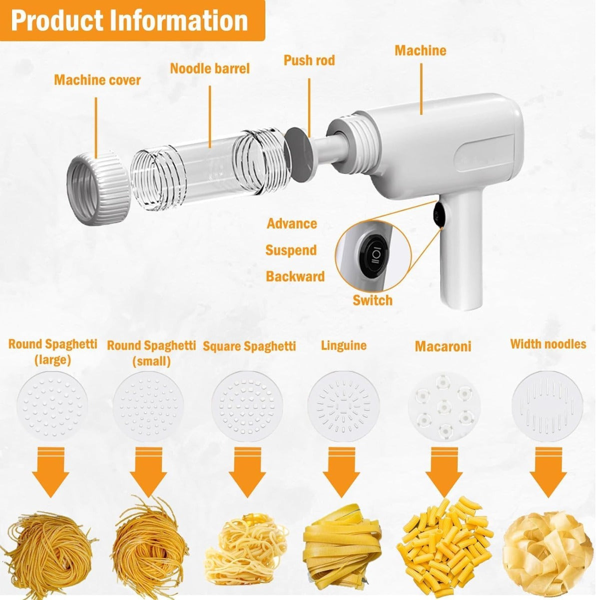 Macchina per pasta elettrica con gruppo cilindro e stampi tondi intercambiabili multipli