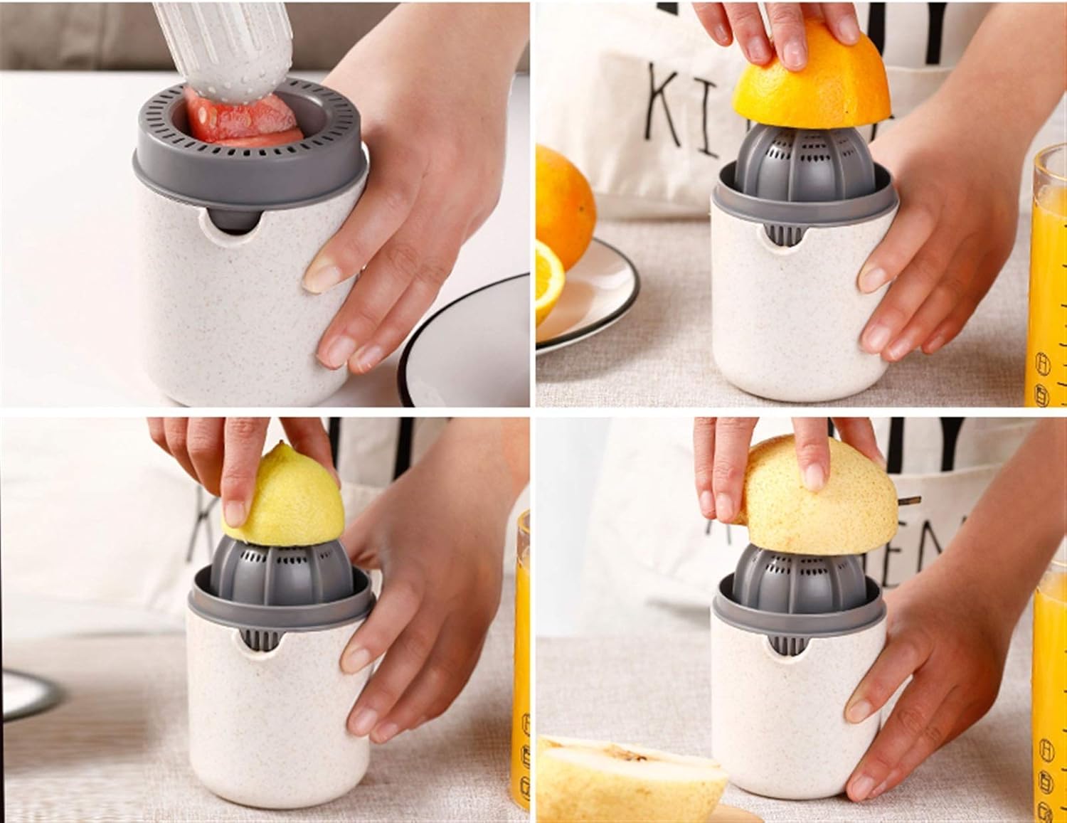 Spremiagrumi manuale: mani posizionano il limone e avviano la spremitura