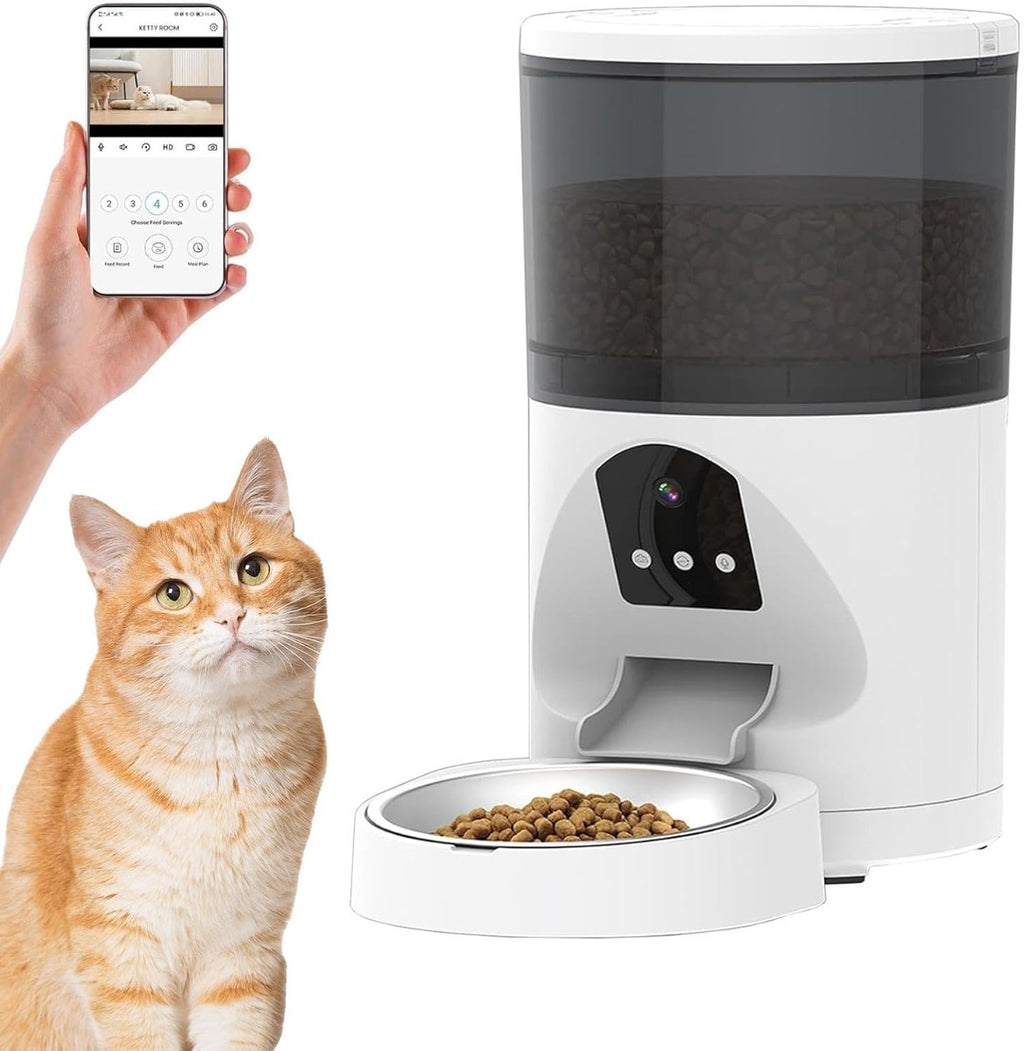 Dispenser Automatico Crocchette Gatto e Cane con Telecamera e WiFi 6L