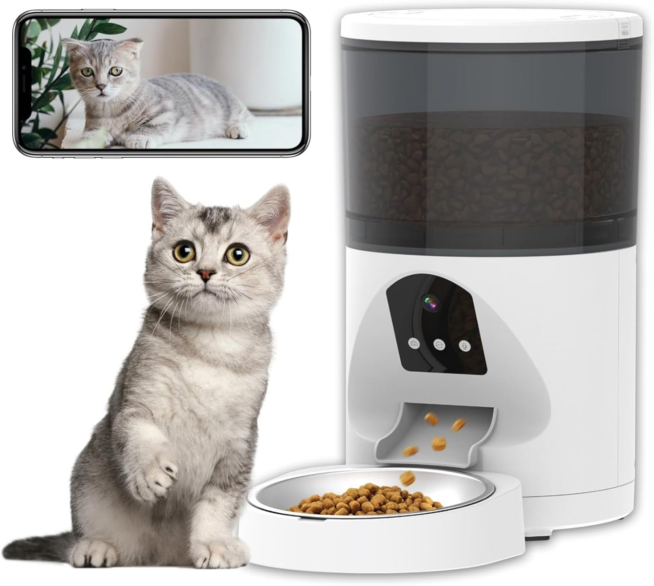 Dispenser Automatico Crocchette Gatto e Cane con Telecamera e WiFi 6L