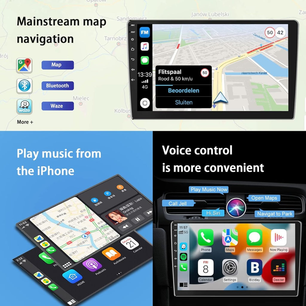 Adattatore via cavo CarPlay/Android Auto collegato all’autoradio con navigazione