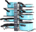 Supporto organizer nero per pentole e padelle con 8 ripiani e supporti per coperchi