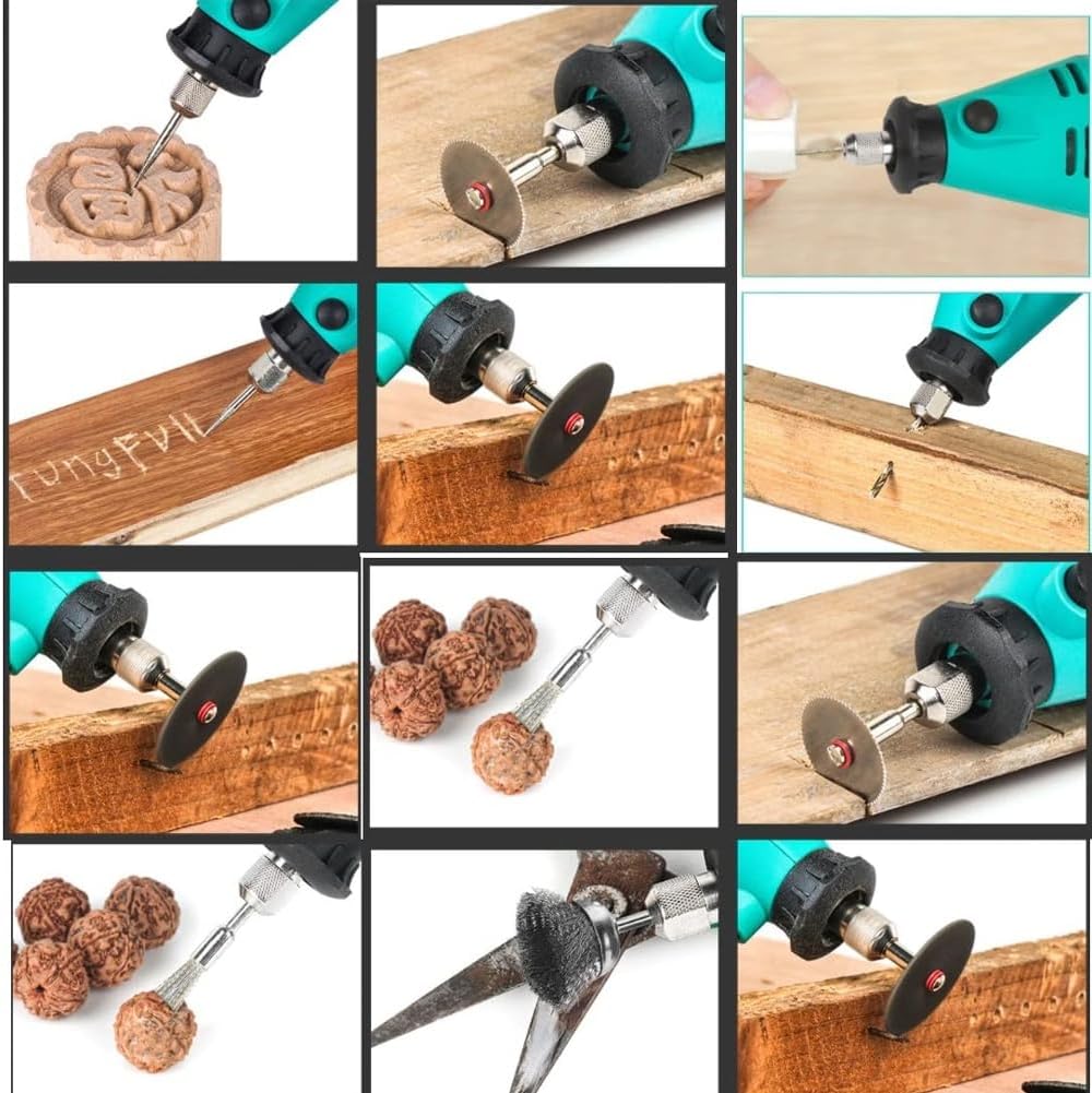 Mini smerigliatrice elettrica teal con accessori per lavorare legno e superfici