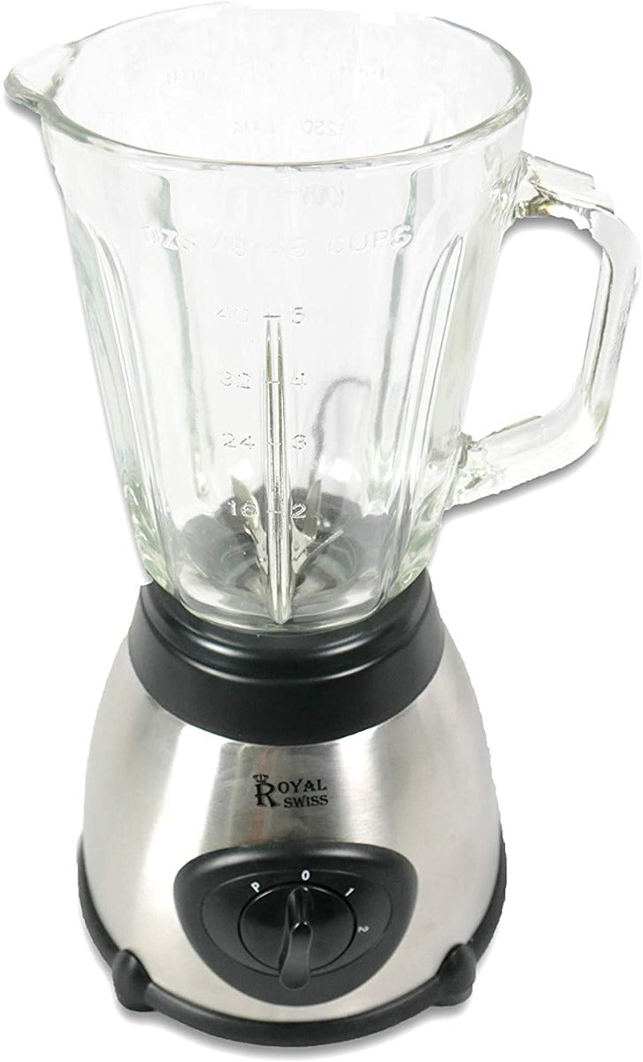 Frullatore multifunzione: caraffa trasparente e base inox con manopola nera