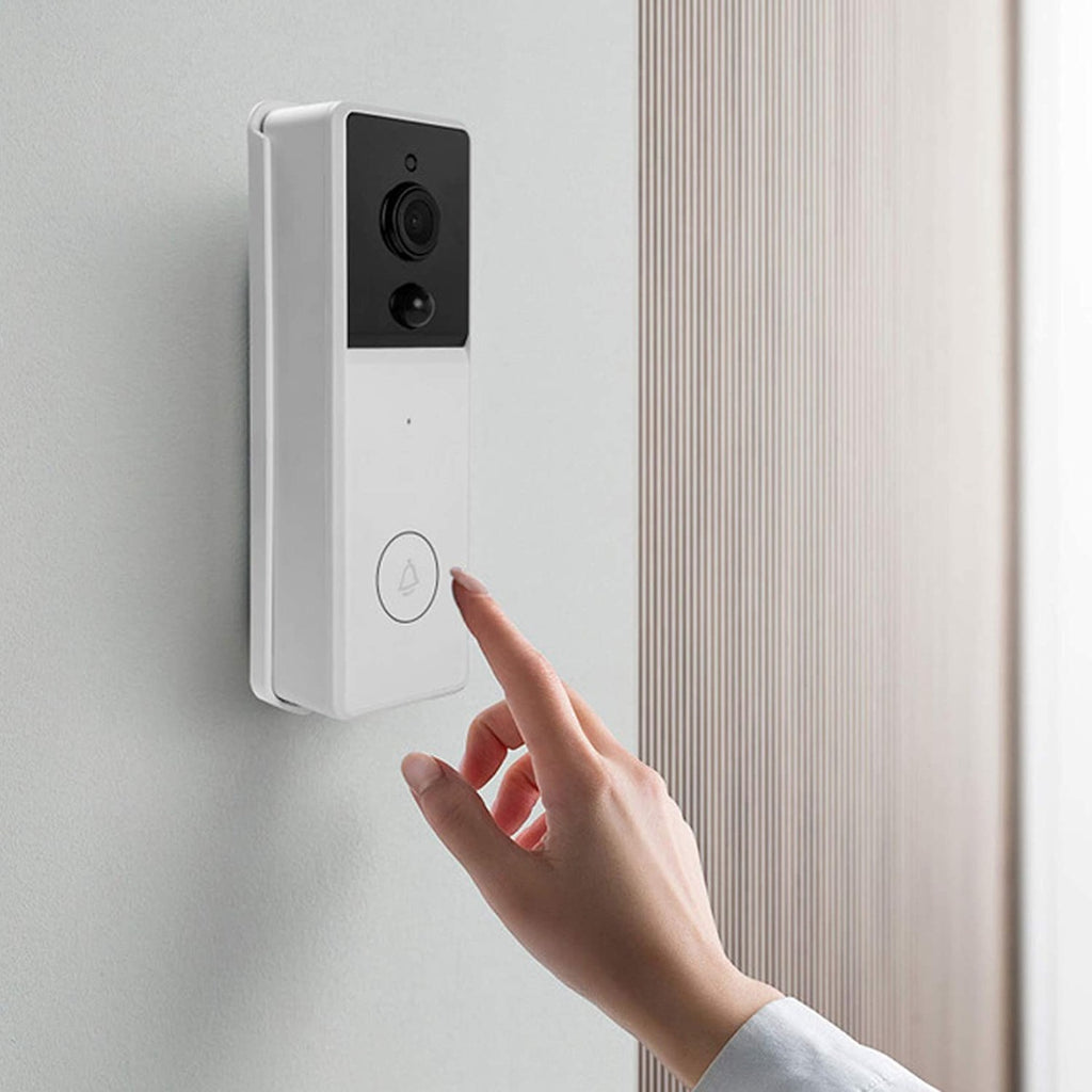 Videocitofono WiFi bianco da parete con pulsante circolare e fotocamera