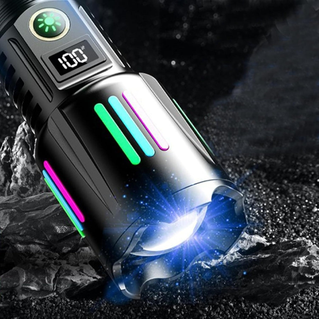 Torcia elettrica LED potente, zoom regolabile, impermeabile, ideale per campeggio e uso esterno