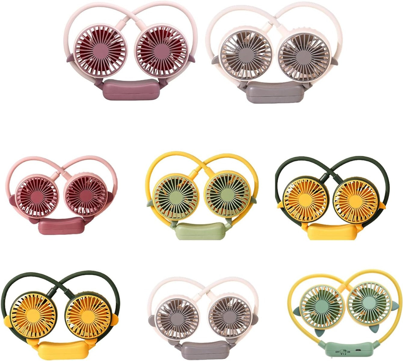 Ventilatore da collo portatile USB ricaricabile, doppia ventola, colori assortiti