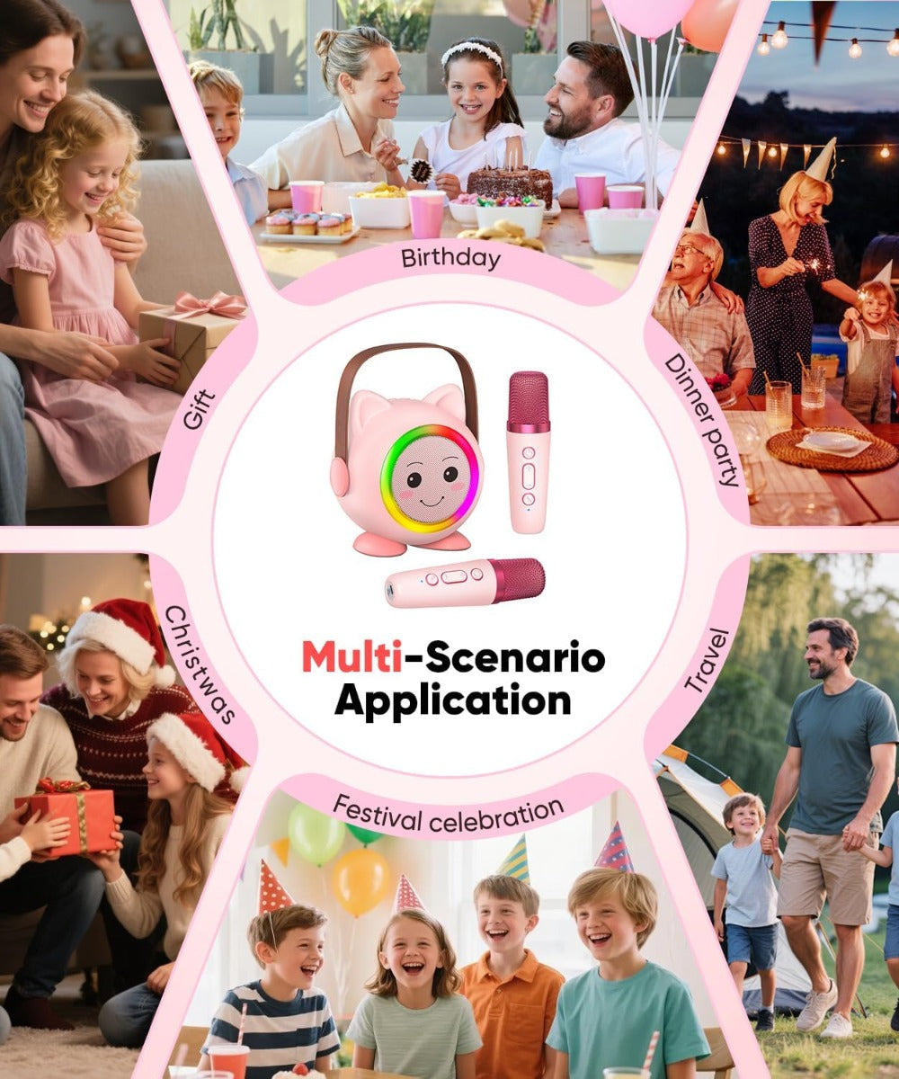 Kit mini karaoke per bambini con altoparlante gatto e 2 microfoni wireless