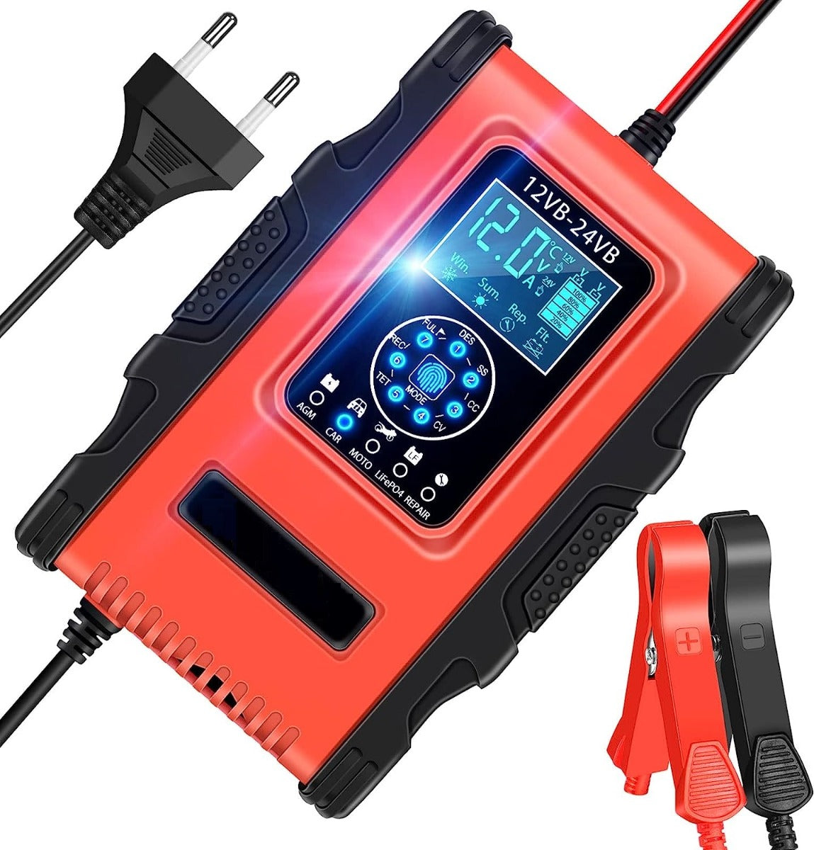 Caricabatteria da auto moto 12a 12v/24v caricabatteria auto di carica mantenitore di carica auto con display lcd intelligente per auto moto
