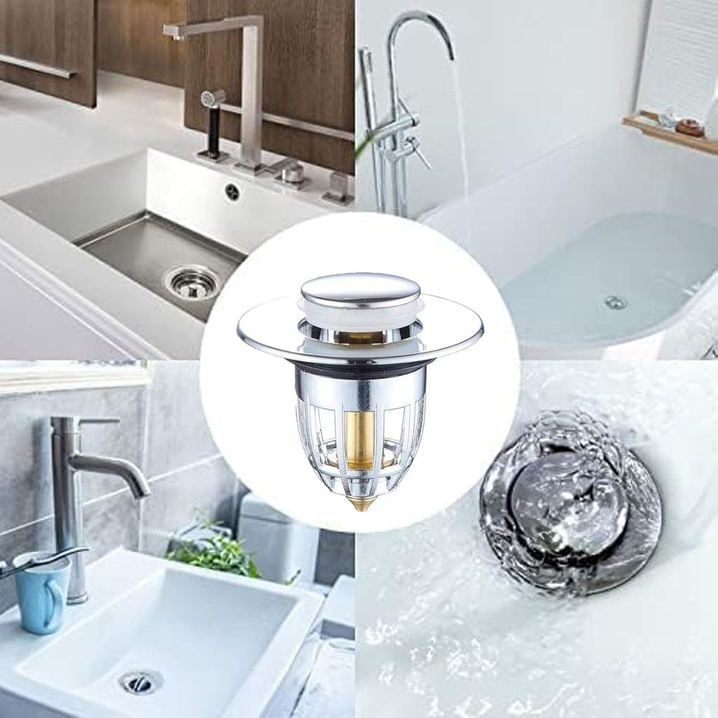 Tappo pop-up per lavandino bagno con filtro anti-intasamento, finitura cromata