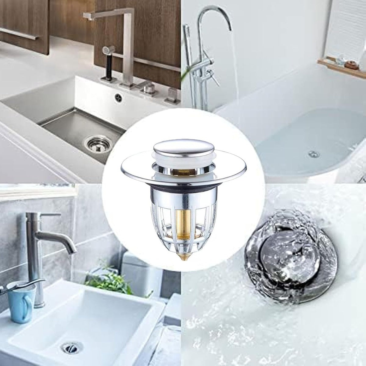 Tappo pop-up per lavandino bagno con filtro anti-intasamento, finitura cromata