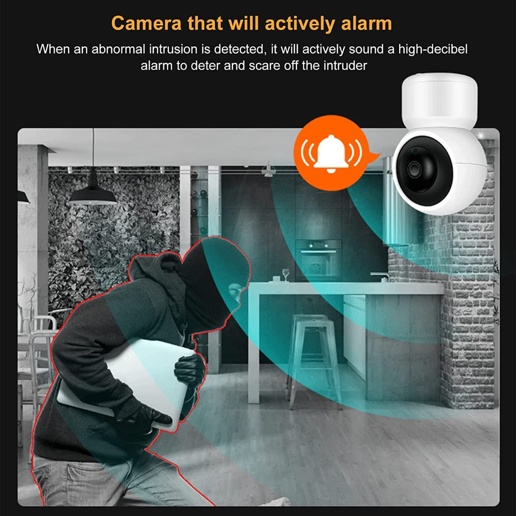 Telecamera WiFi bianca con visione notturna e indicatore di allarme