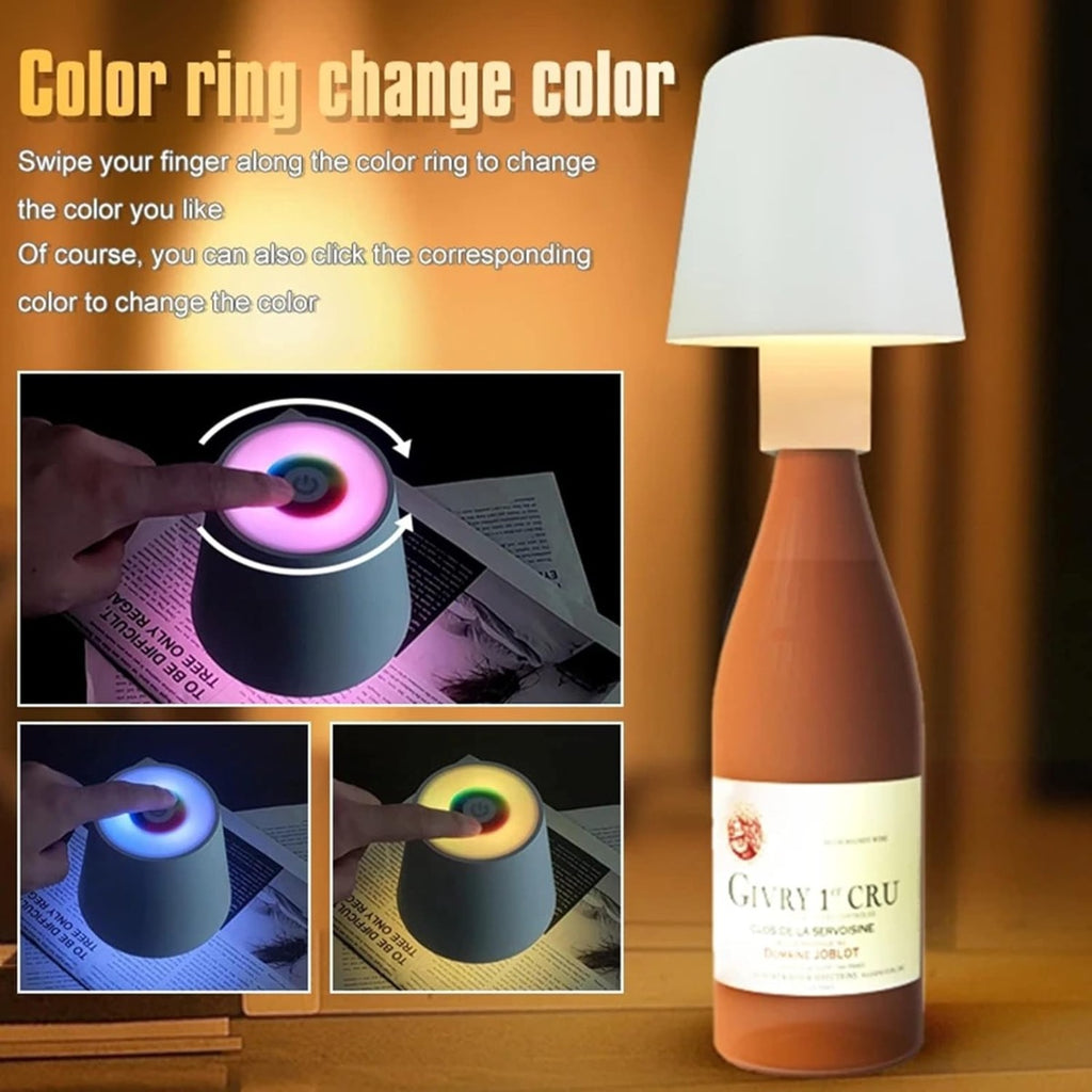 Lampada a bottiglia LED con paralume bianco, luce calda e anello colore RGB touch