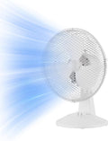 Ventilatore da tavolo bianco con griglia tonda e pale