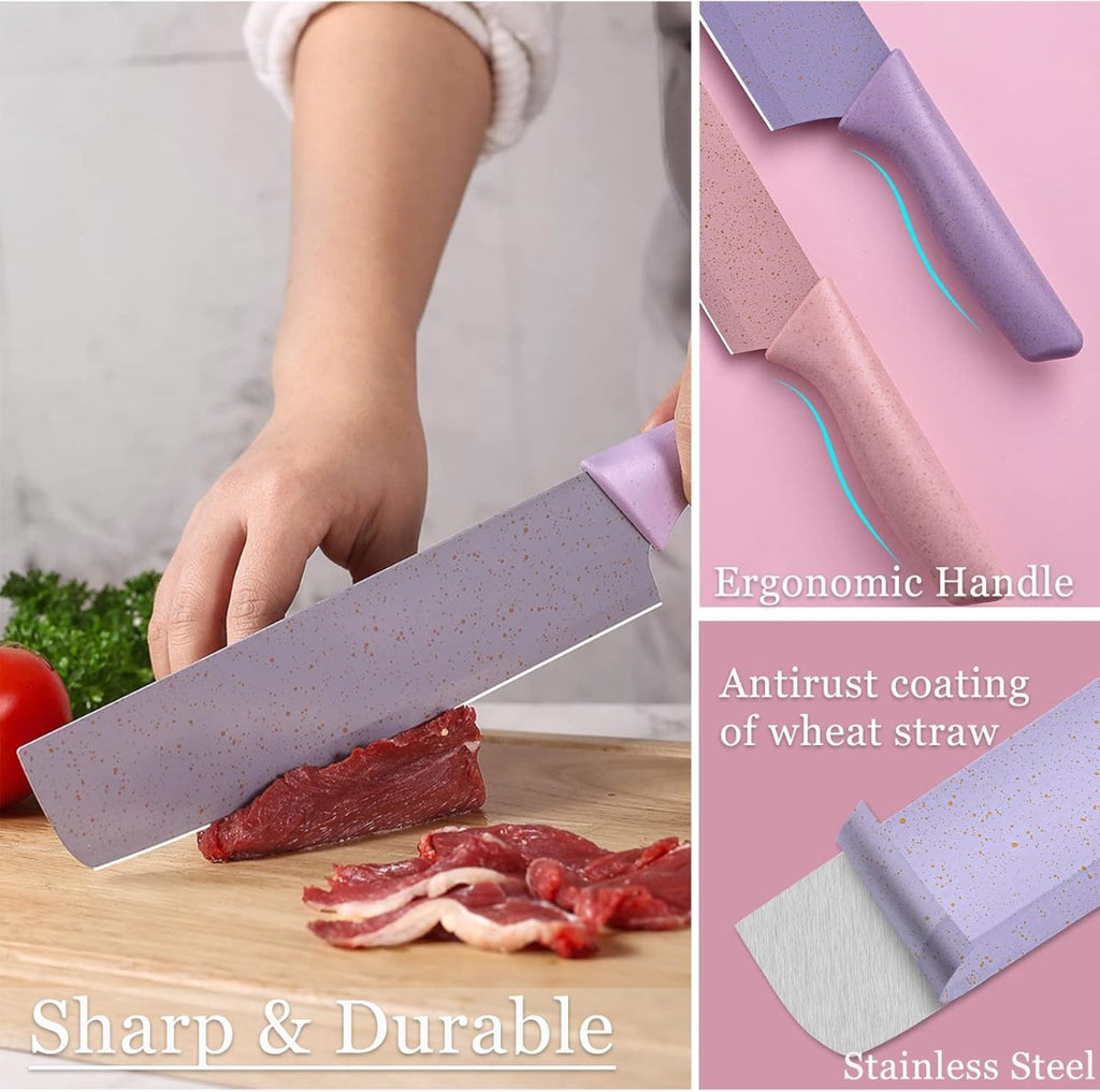 Coltello da cucina viola con lama in acciaio e manico ergonomico antiscivolo