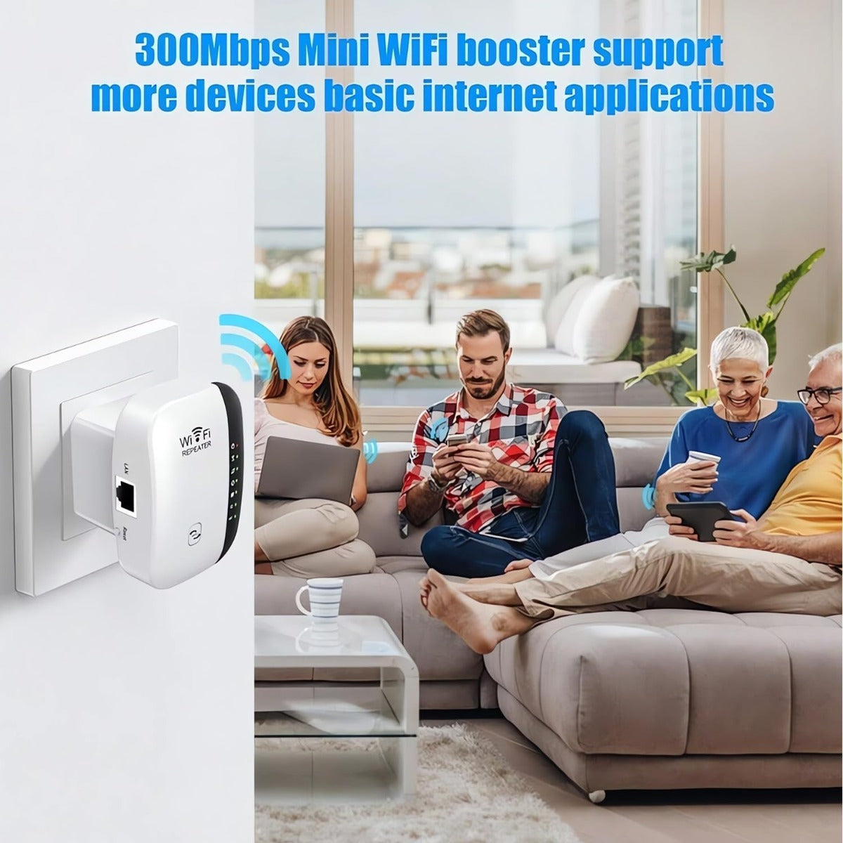 Ripetitore Wi‑Fi bianco compatto con porta LAN, per più dispositivi connessi