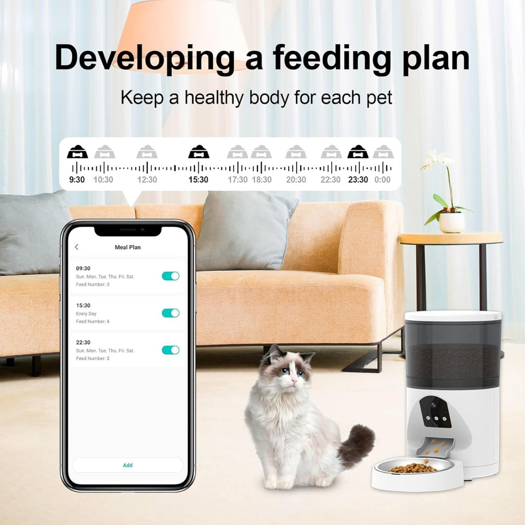 Dispenser Automatico Crocchette Gatto e Cane con Telecamera e WiFi 6L