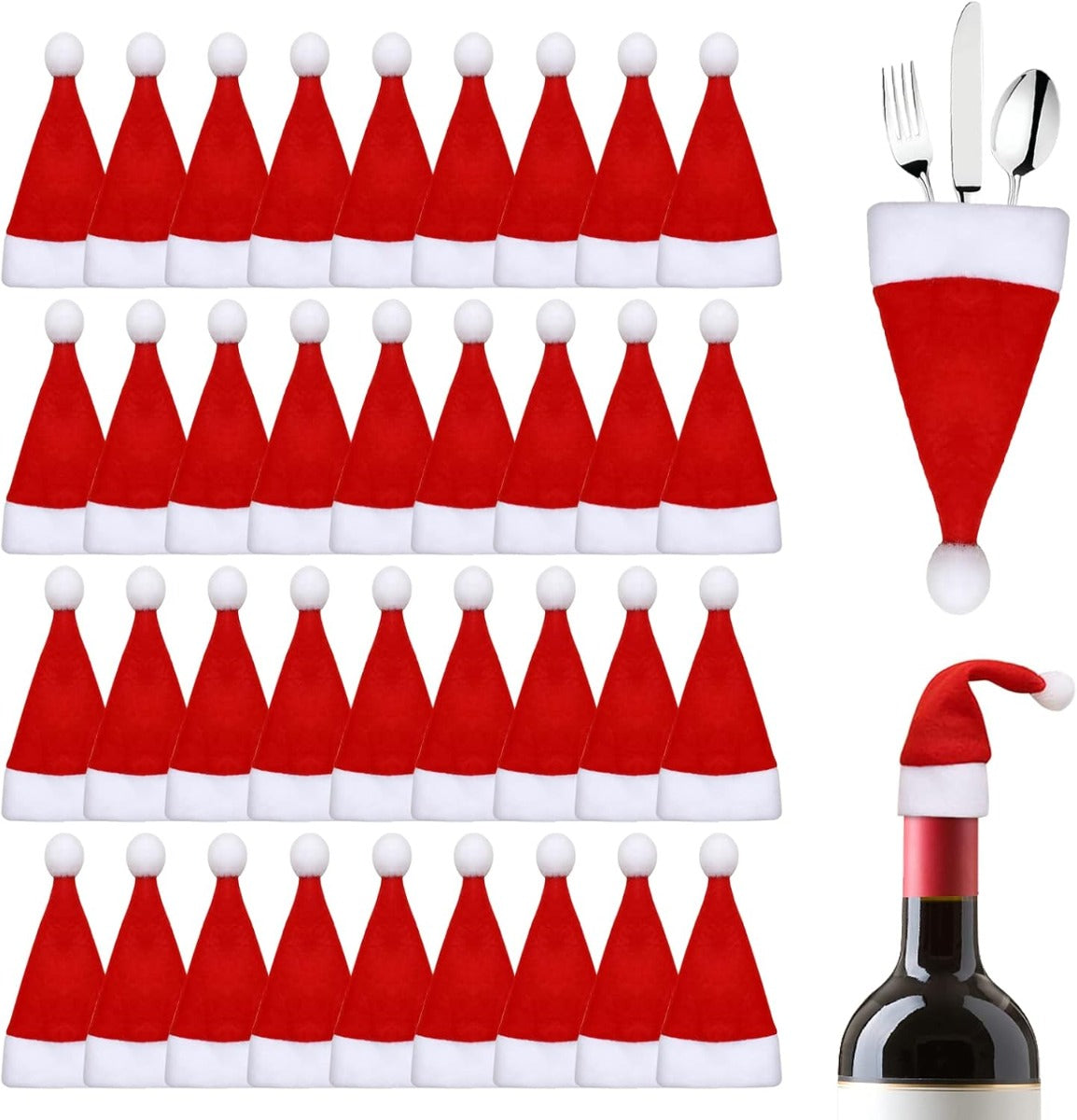 Set di mini cappelli di Babbo Natale rossi con bordo bianco e pon-pon, assortiti