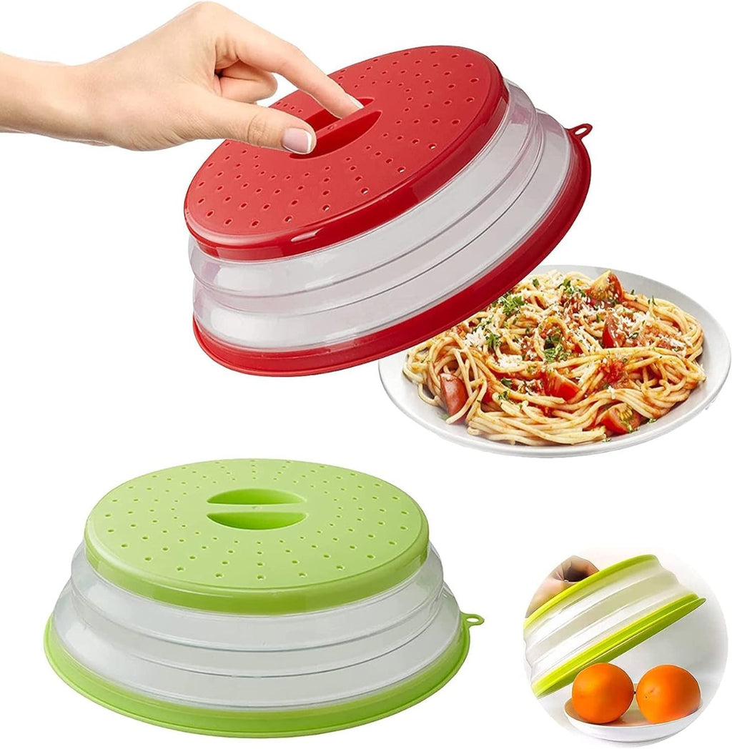 Coperchio anti-spruzzi microonde rosso e verde con base trasparente forata