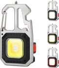 Torcia portachiavi mini con COB LED quadrata, corpo argento e aggancio rosso