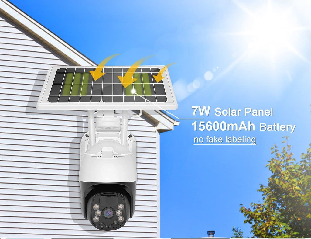 Telecamera solare wireless montata a parete con pannello solare, cupola nera