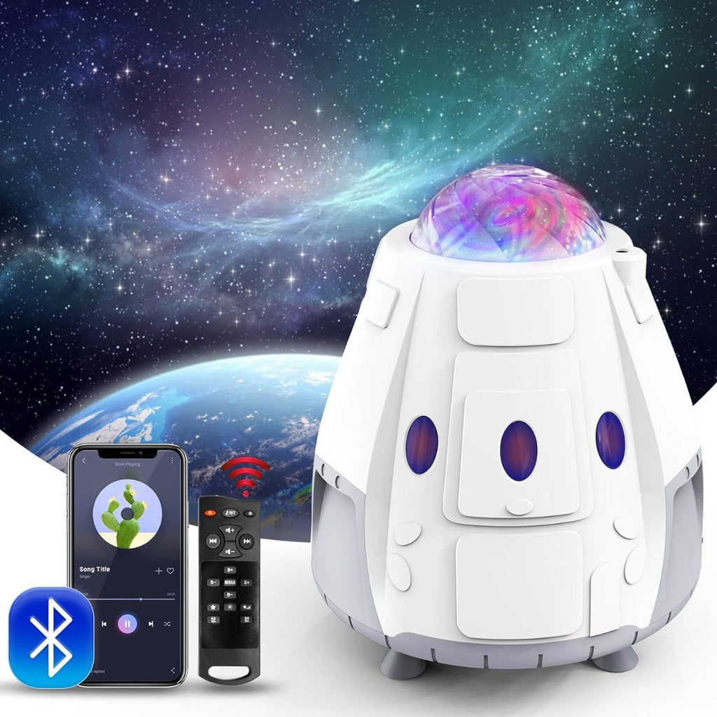 Proiettore LED a capsula spaziale con effetto cielo stellato e cassa speaker